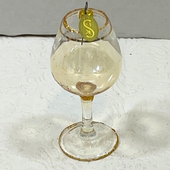 VTG SCF Mini Wine Glass Shaped Hand Blown Gold Glitter Trim Christmas Ornament - Picture 1 of 8